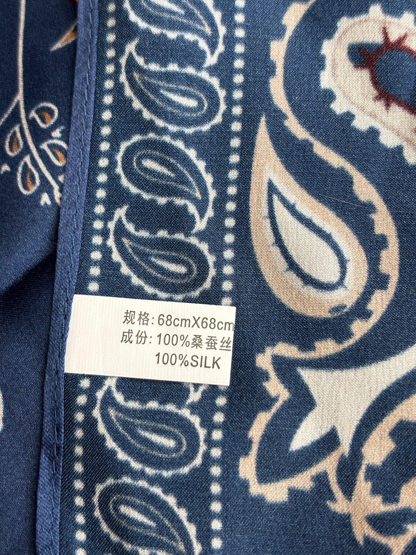 Silk Scarf with Navy/Birds