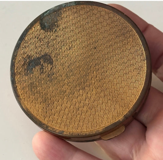 Beautiful Vintage Enamel Compact with Copper Flowers