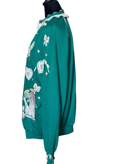 1980’s Puff Paint and Pearls Extravaganza Altered Sweatshirt
