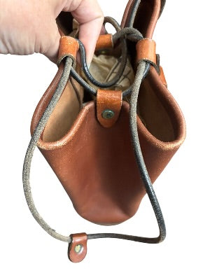 Vintage 1970s Artisan-Made Leather Bucket Bag with Dragon Medallion