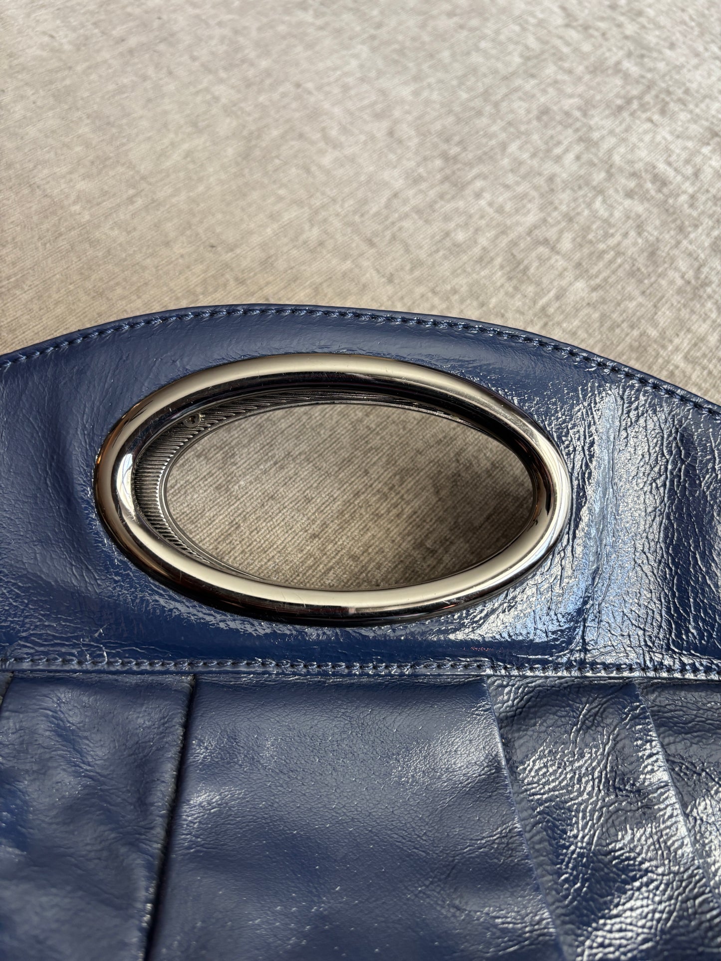 HOBO Navy Patent Leather Clutch with Shoulder Strap
