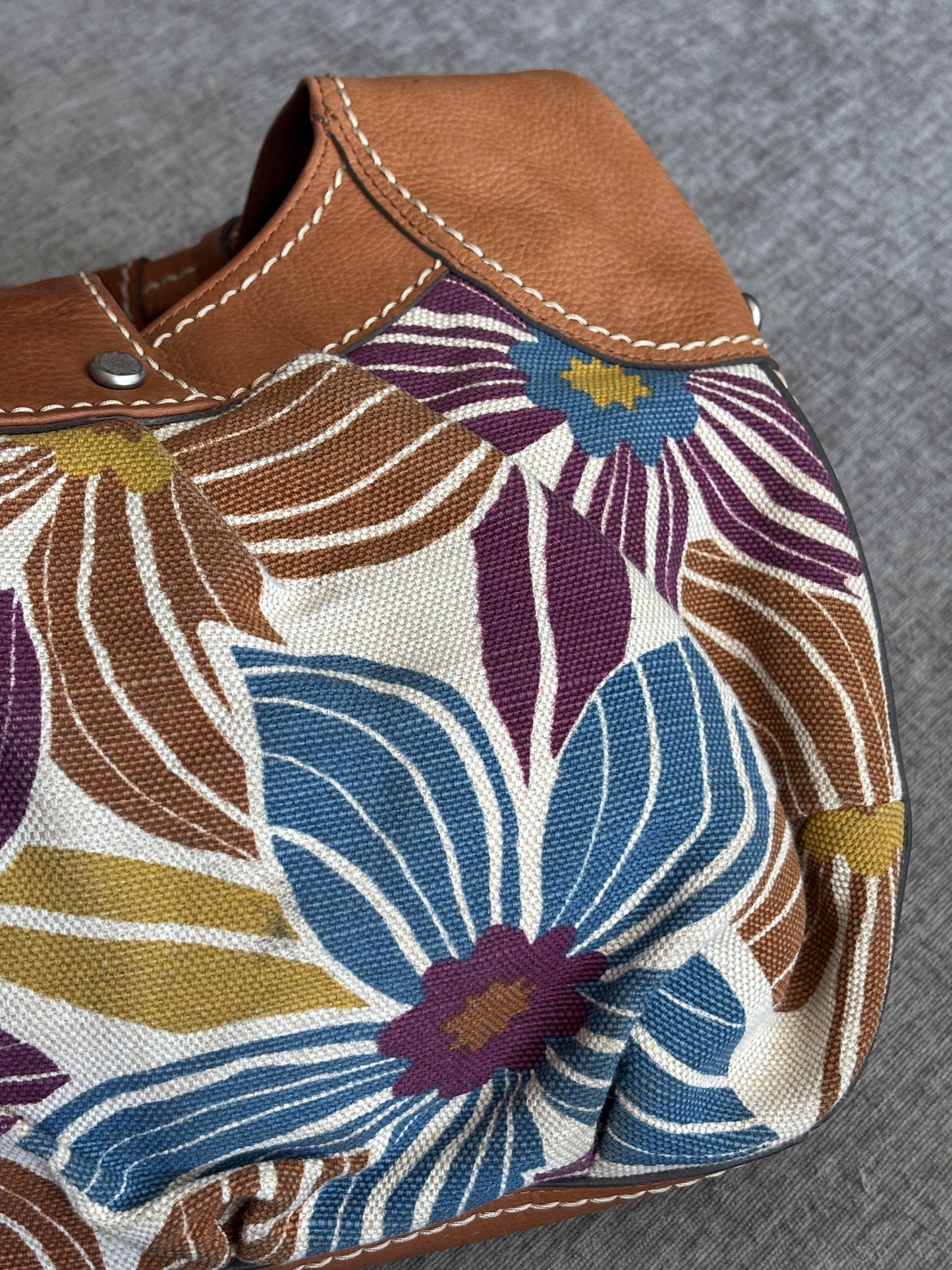 Fossil Canvas Floral Hobo with Leather Trim