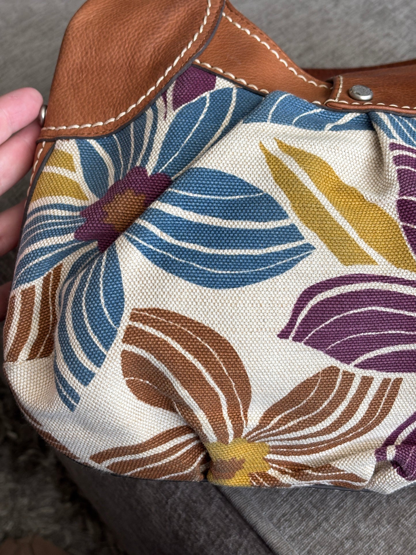 Fossil Canvas Floral Hobo with Leather Trim