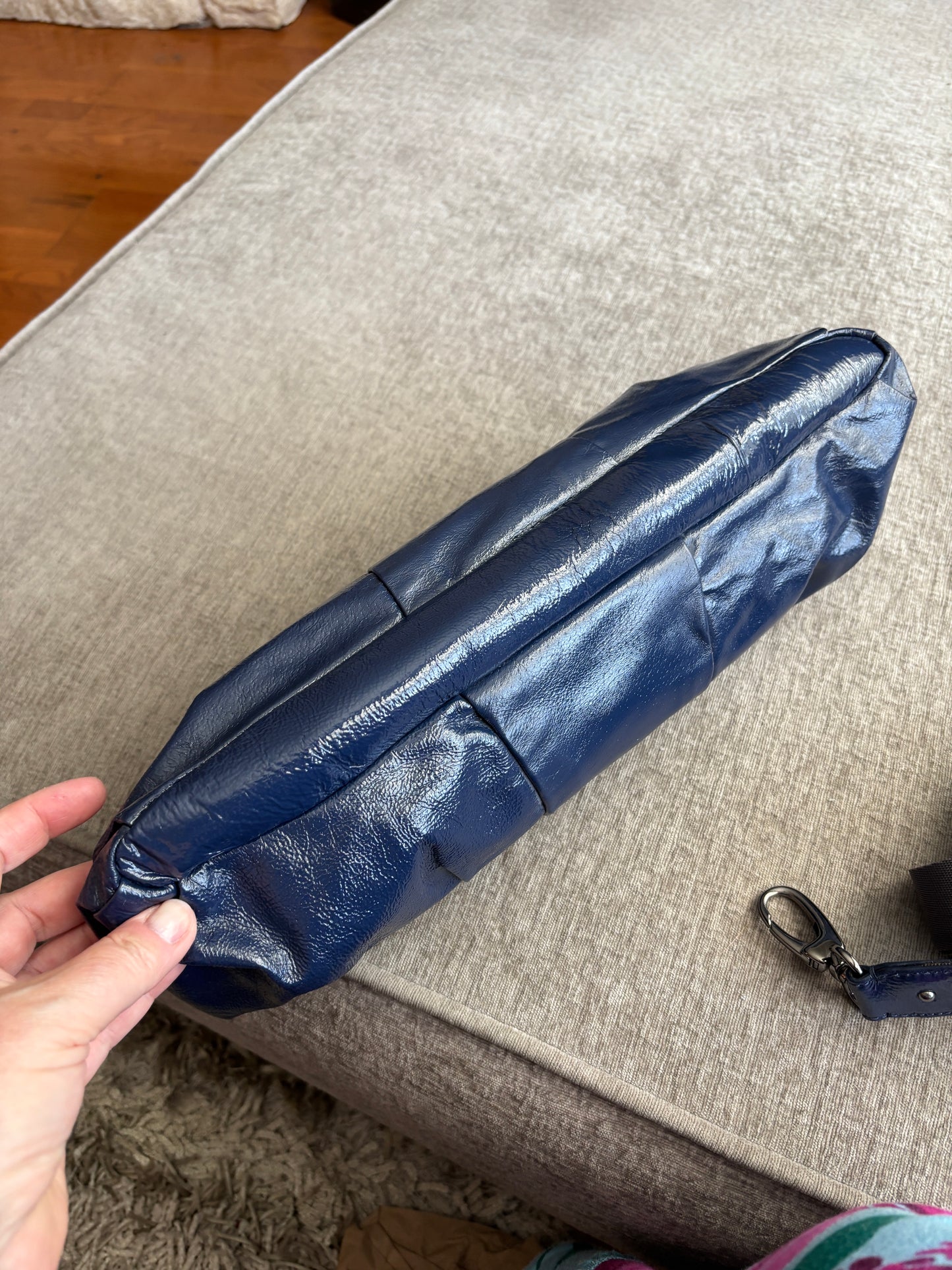 HOBO Navy Patent Leather Clutch with Shoulder Strap