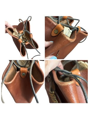 Vintage 1970s Artisan-Made Leather Bucket Bag with Dragon Medallion