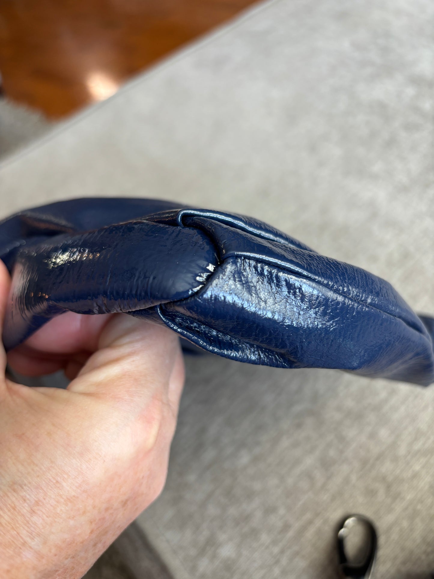 HOBO Navy Patent Leather Clutch with Shoulder Strap