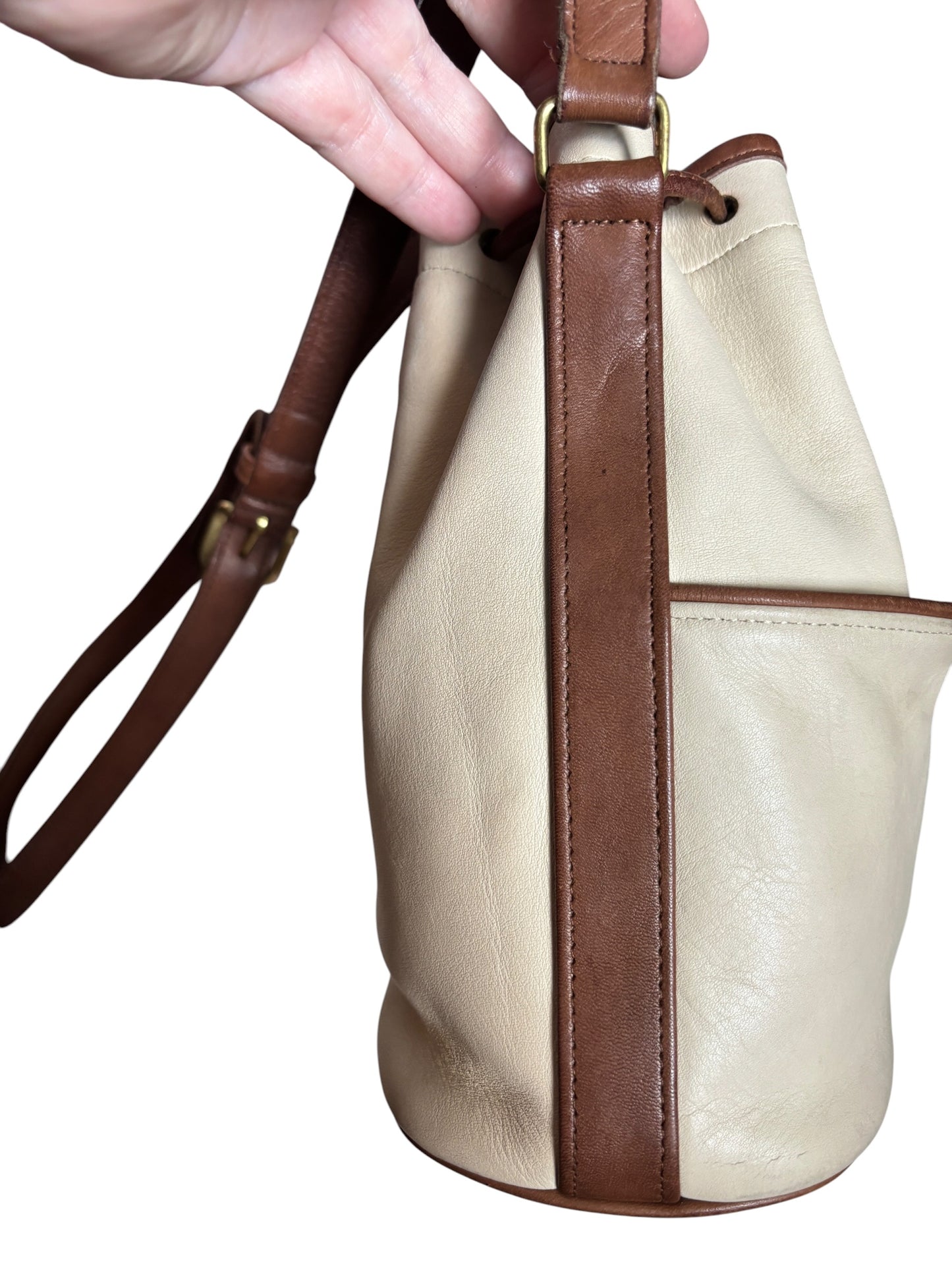 Vintage Coach Pocket Drawstring Spectator, Bone/Cocoa Trim