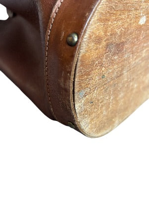 Vintage 1970s Artisan-Made Leather Bucket Bag with Dragon Medallion