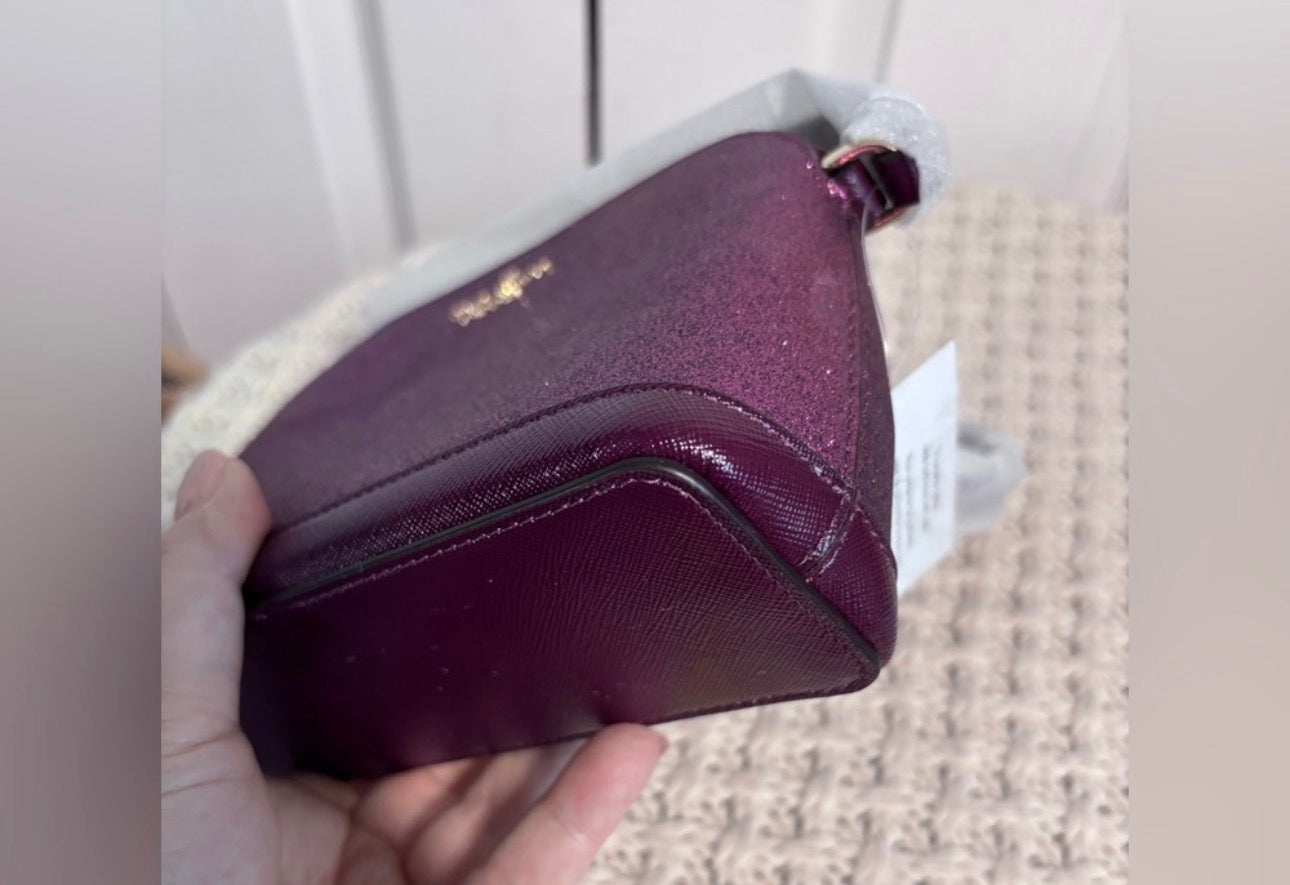 NWT Kate Spade Small Dome Crossbody, Deep Berry Glitter Fabric