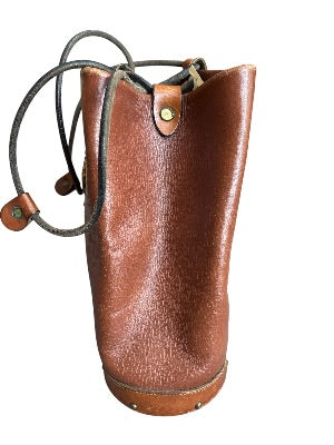 Vintage 1970s Artisan-Made Leather Bucket Bag with Dragon Medallion