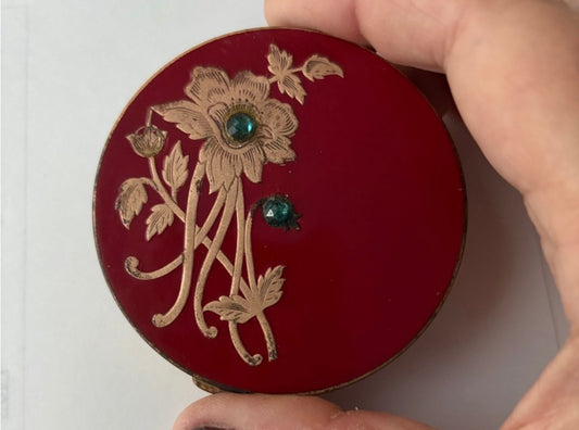 Beautiful Vintage Enamel Compact with Copper Flowers