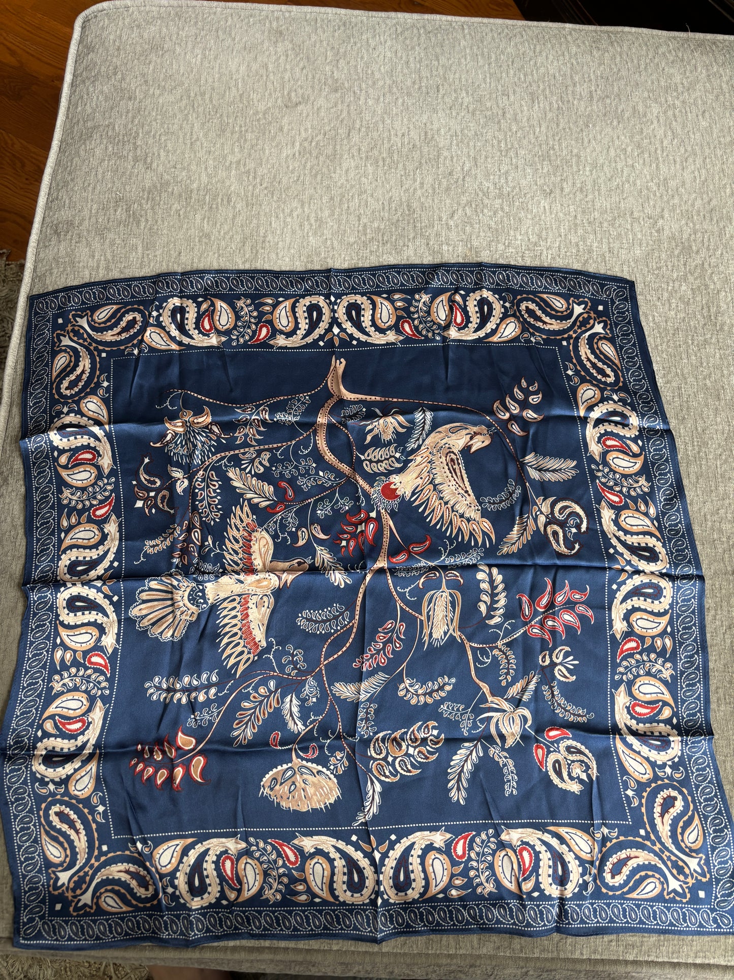 Silk Scarf with Navy/Birds