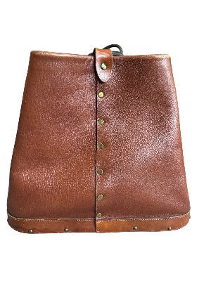 Vintage 1970s Artisan-Made Leather Bucket Bag with Dragon Medallion