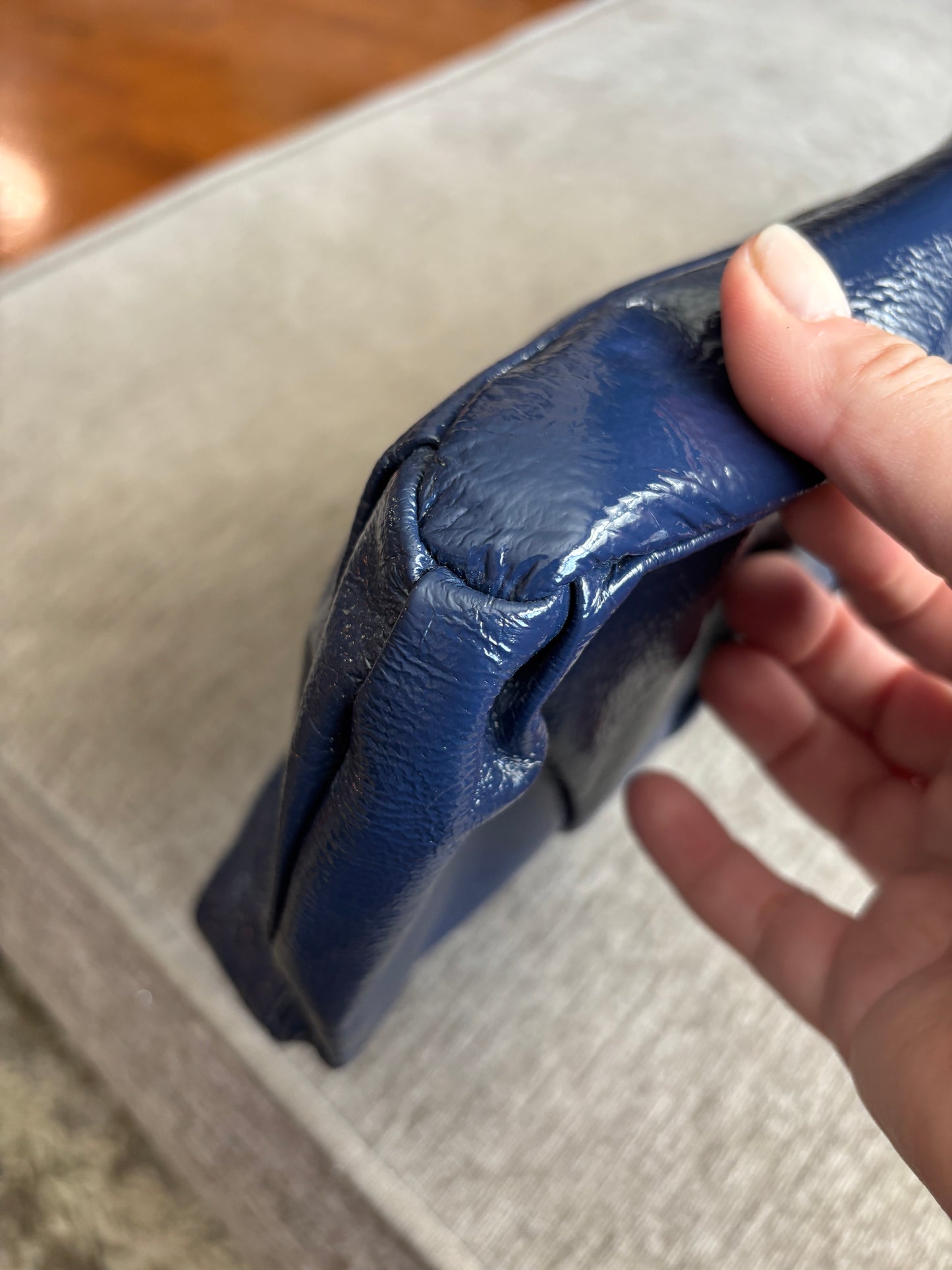 HOBO Navy Patent Leather Clutch with Shoulder Strap