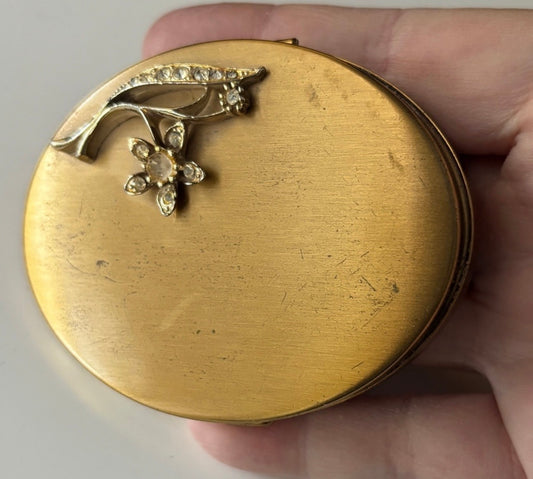 Vintage Gold Tone Jeweled Powder Compact