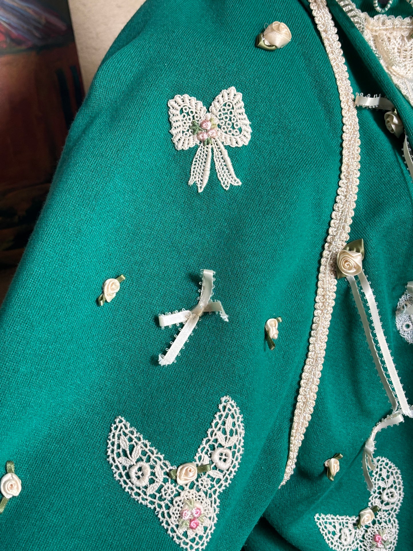 1980’s Puff Paint and Pearls Extravaganza Altered Sweatshirt