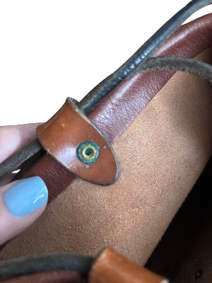 Vintage 1970s Artisan-Made Leather Bucket Bag with Dragon Medallion