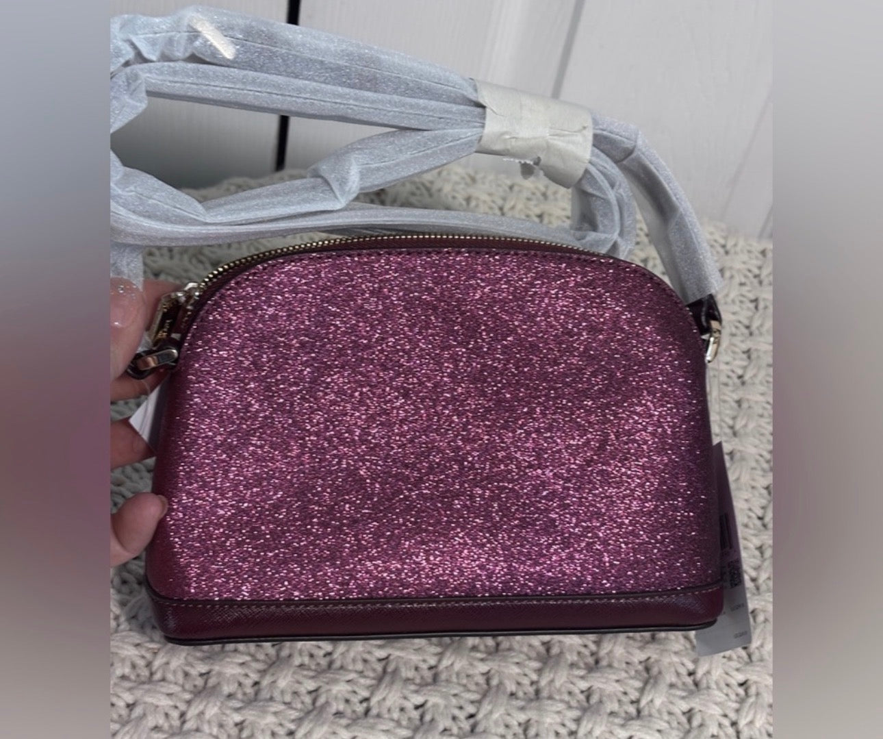 NWT Kate Spade Small Dome Crossbody, Deep Berry Glitter Fabric