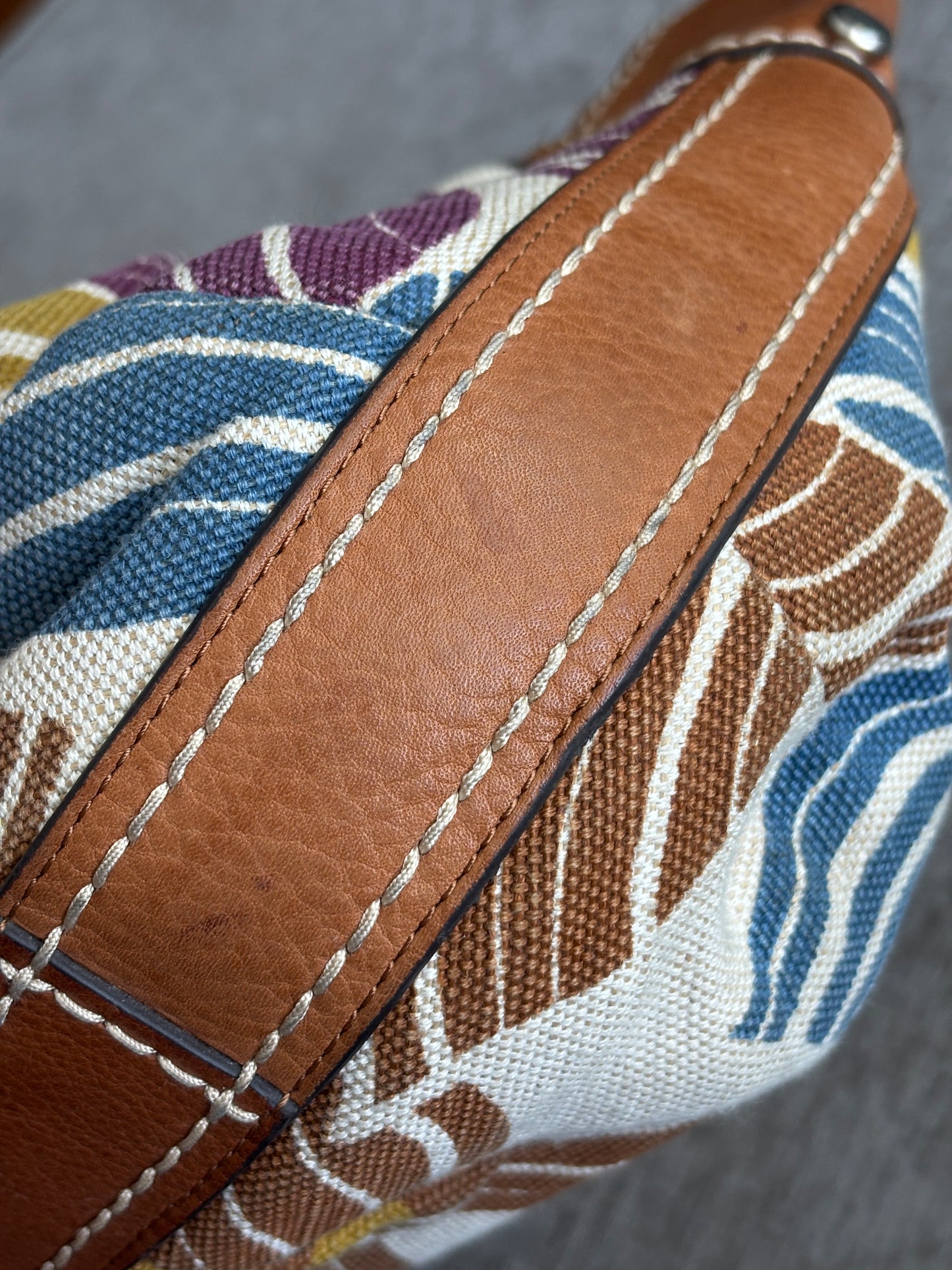 Fossil Canvas Floral Hobo with Leather Trim