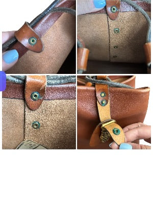 Vintage 1970s Artisan-Made Leather Bucket Bag with Dragon Medallion