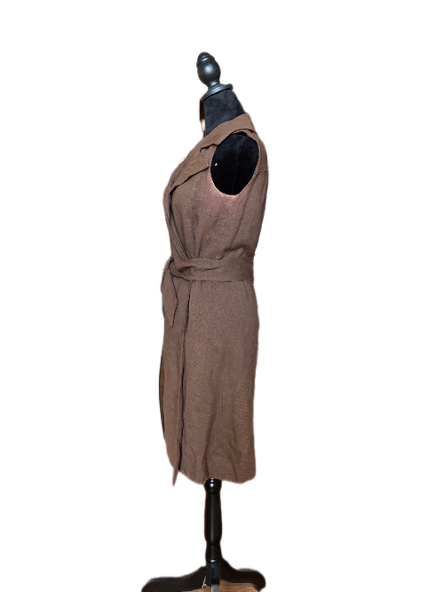Vintage Unbranded Brown Linen Wrap Dress