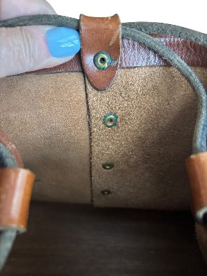 Vintage 1970s Artisan-Made Leather Bucket Bag with Dragon Medallion