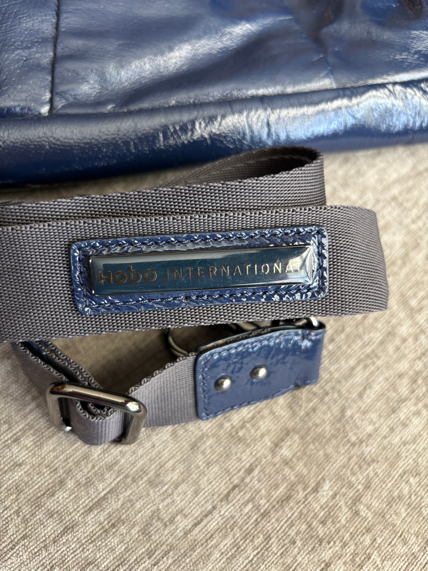 HOBO Navy Patent Leather Clutch with Shoulder Strap