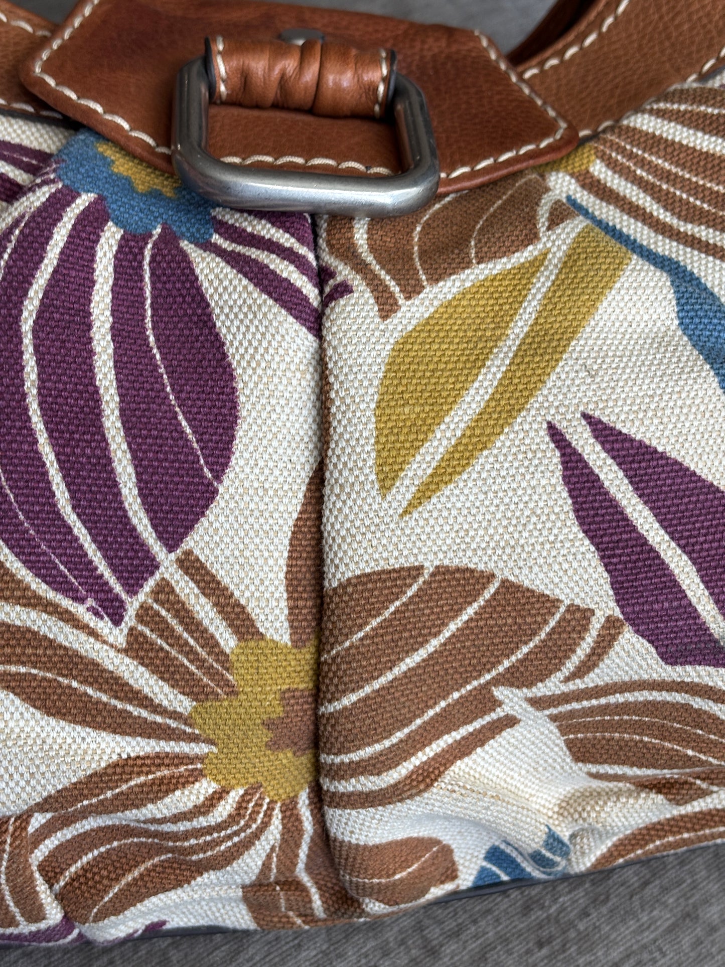 Fossil Canvas Floral Hobo with Leather Trim