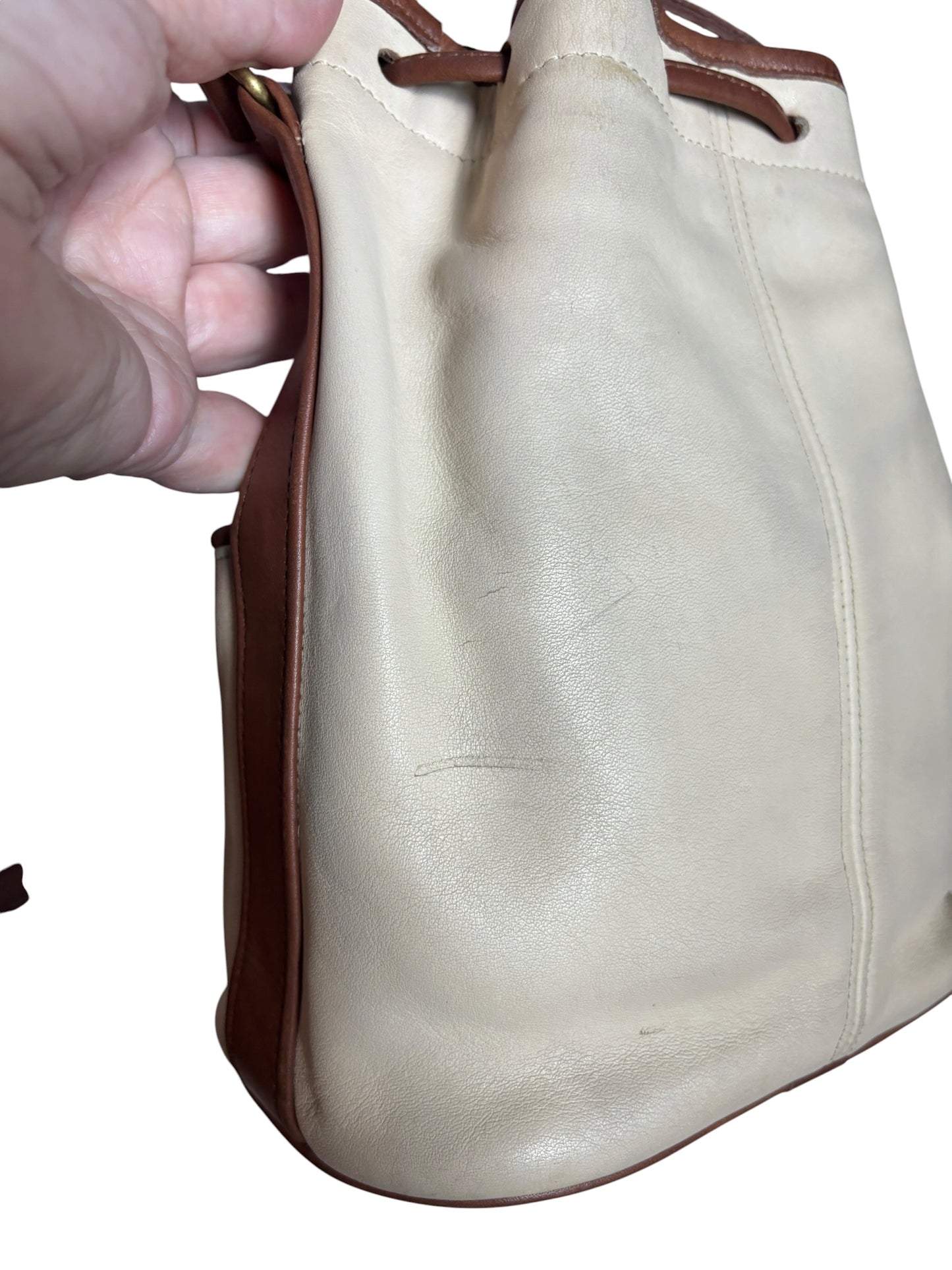 Vintage Coach Pocket Drawstring Spectator, Bone/Cocoa Trim