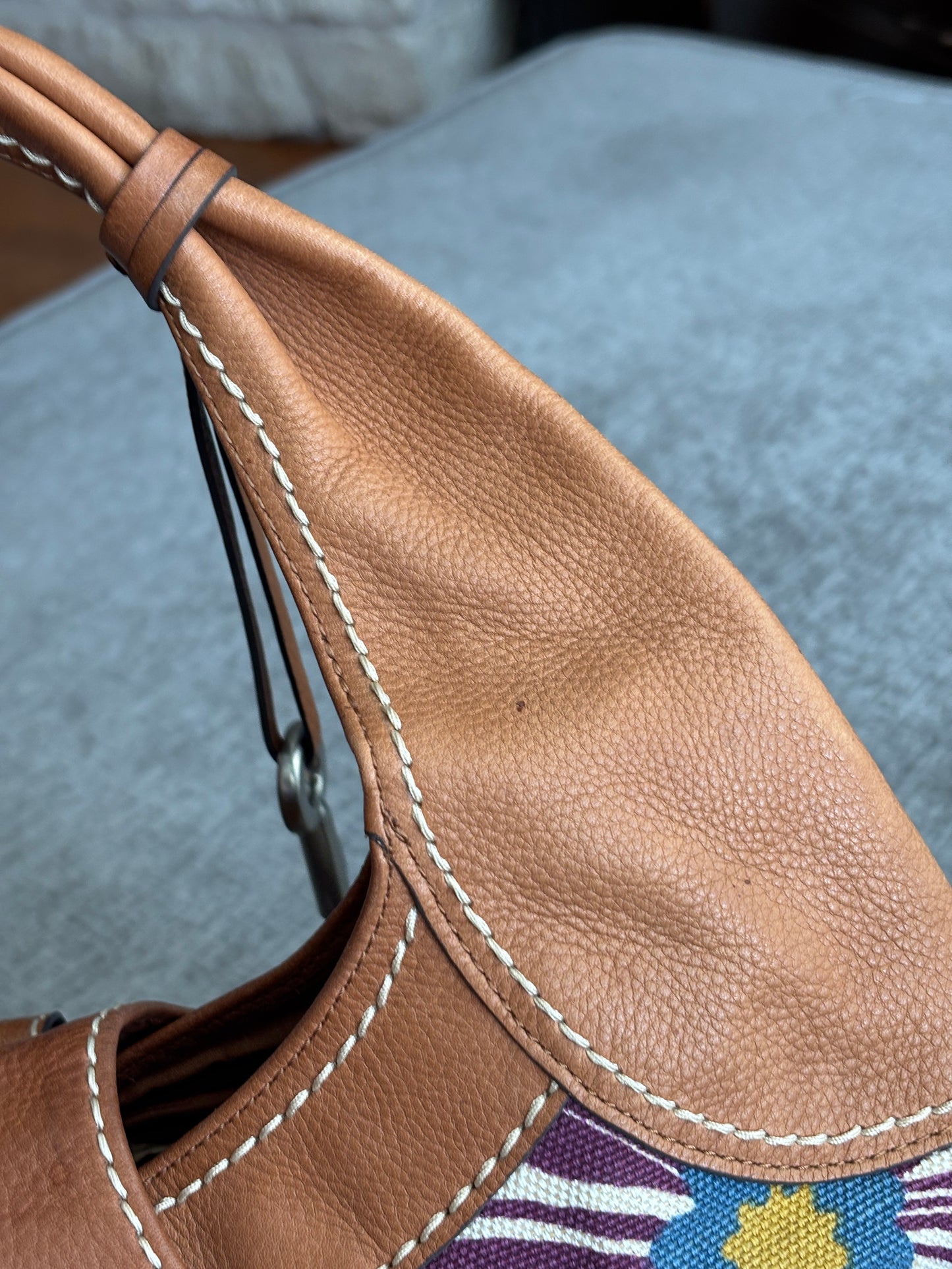Fossil Canvas Floral Hobo with Leather Trim