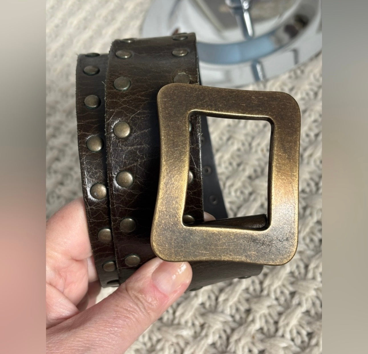 Italian Leather Belt with Stud Details