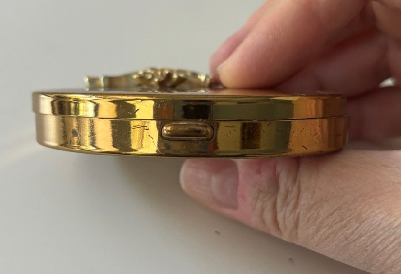 Vintage Gold Tone Jeweled Powder Compact