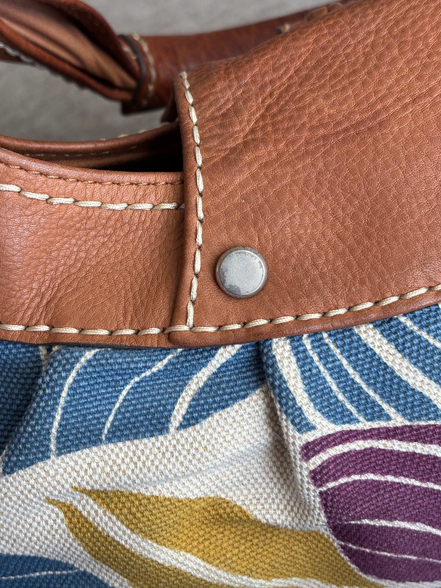 Fossil Canvas Floral Hobo with Leather Trim