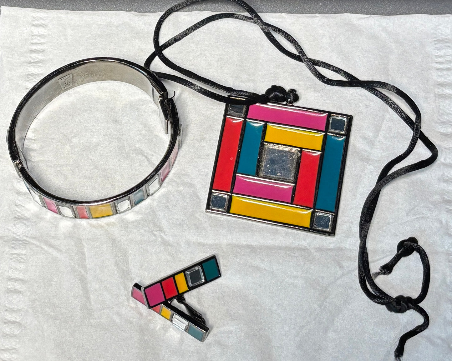 Vintage YSL Mondrian Jewelry Set, Circa 1980’s