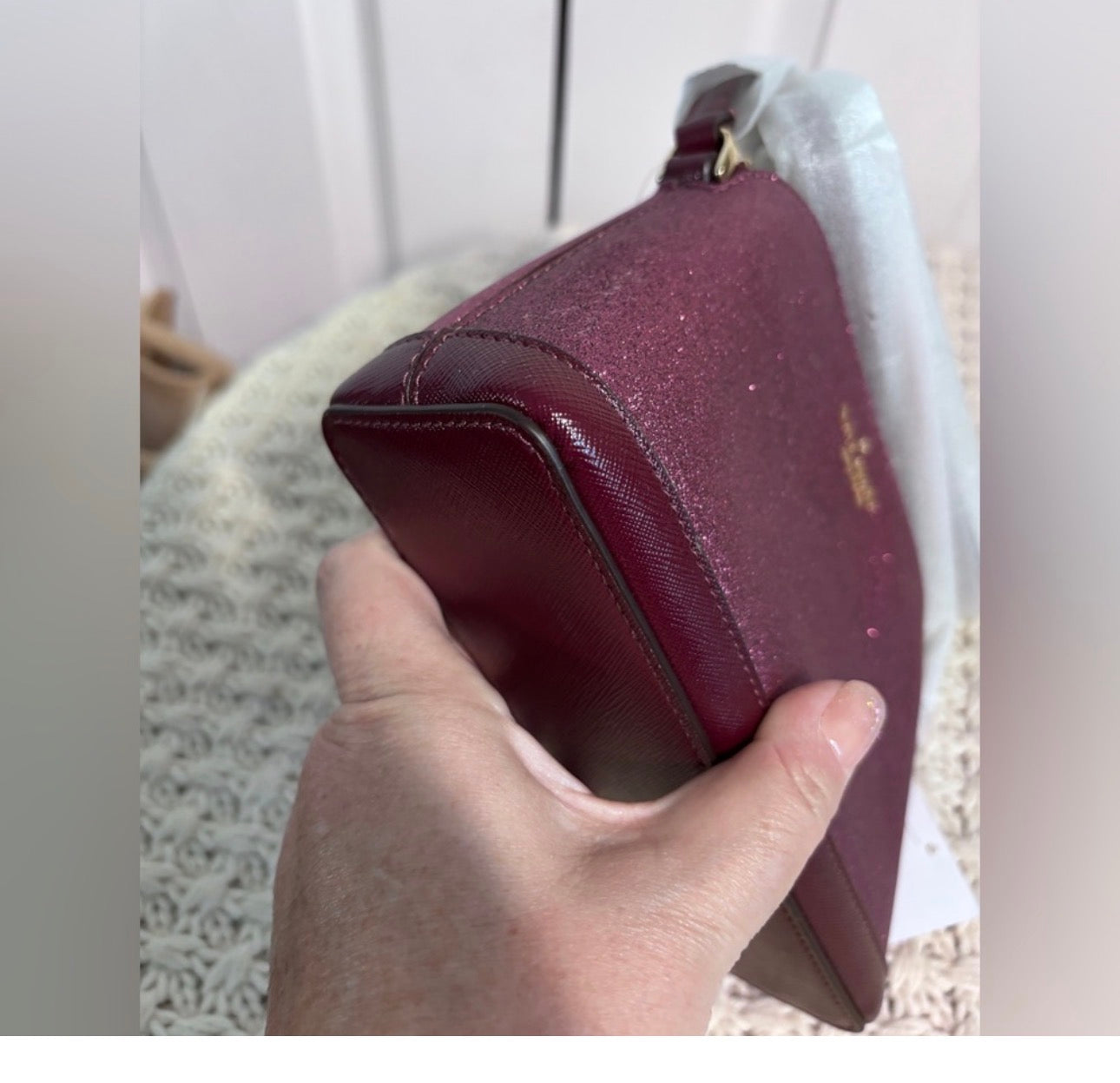 NWT Kate Spade Small Dome Crossbody, Deep Berry Glitter Fabric