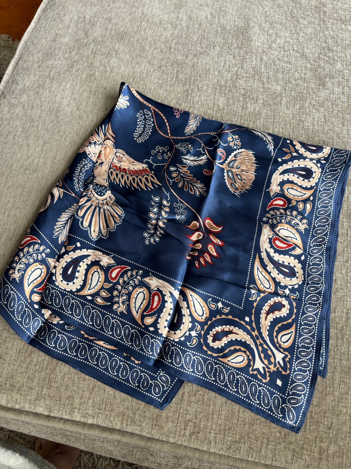 Silk Scarf with Navy/Birds