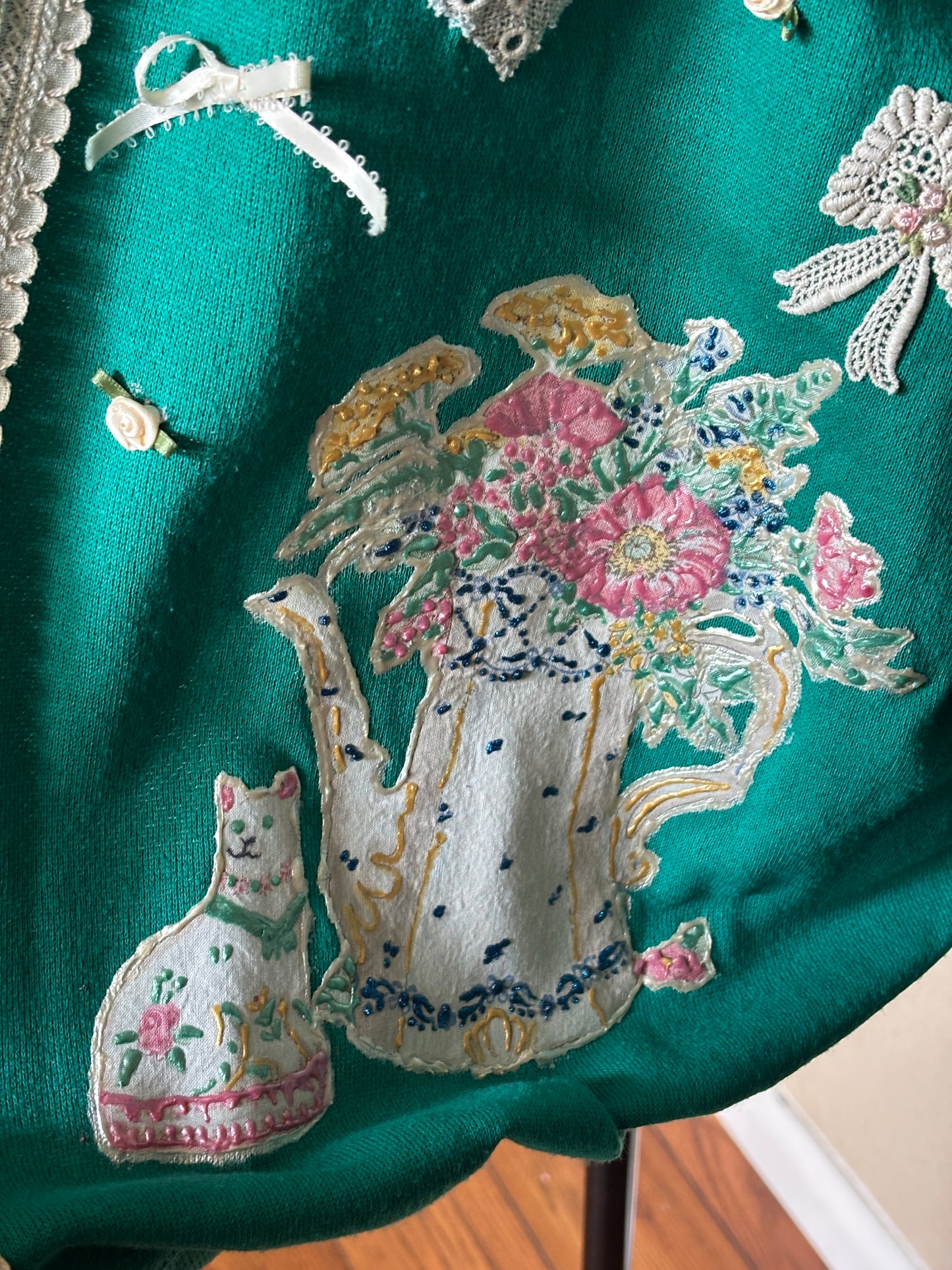 1980’s Puff Paint and Pearls Extravaganza Altered Sweatshirt