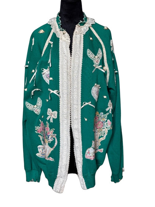 1980’s Puff Paint and Pearls Extravaganza Altered Sweatshirt