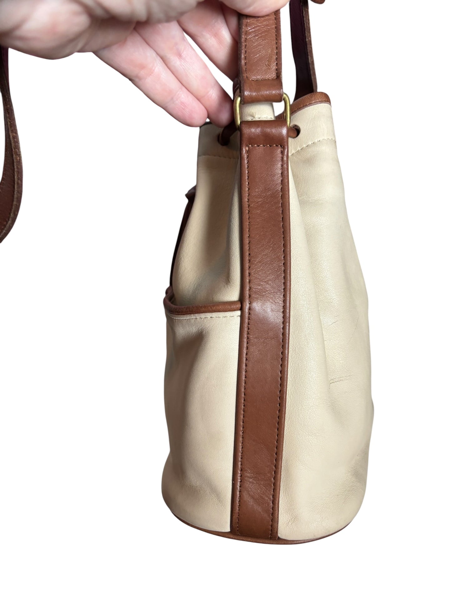 Vintage Coach Pocket Drawstring Spectator, Bone/Cocoa Trim
