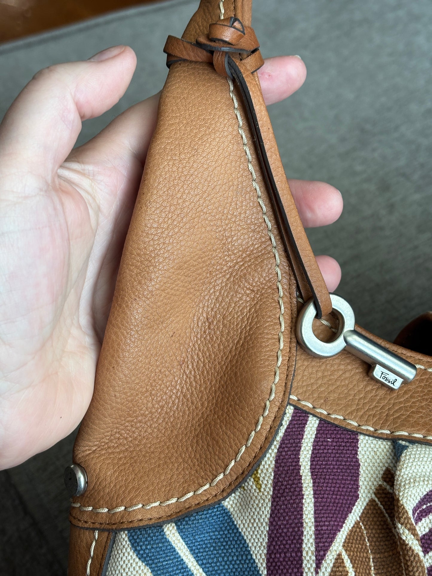 Fossil Canvas Floral Hobo with Leather Trim