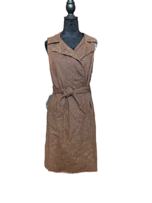 Vintage Unbranded Brown Linen Wrap Dress