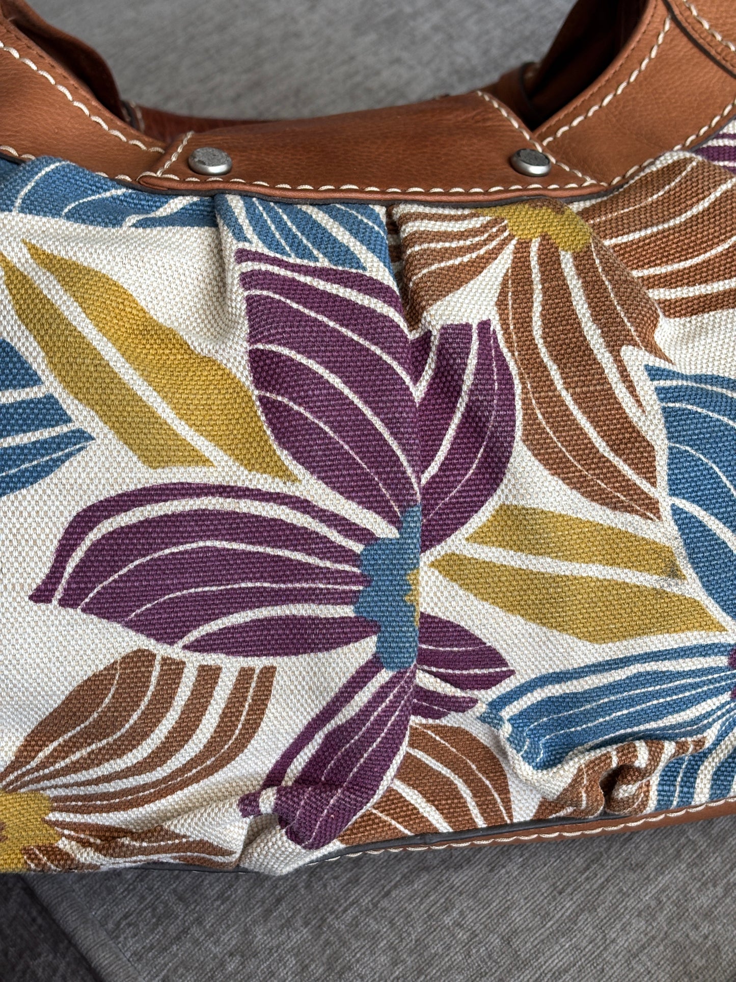 Fossil Canvas Floral Hobo with Leather Trim