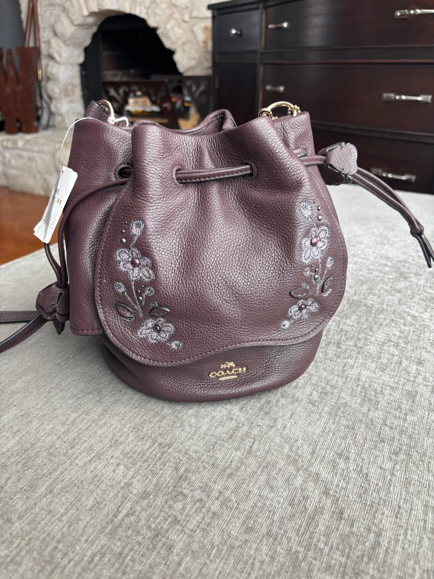 Coach Floral Embroidered Petal Bag, Oxblood