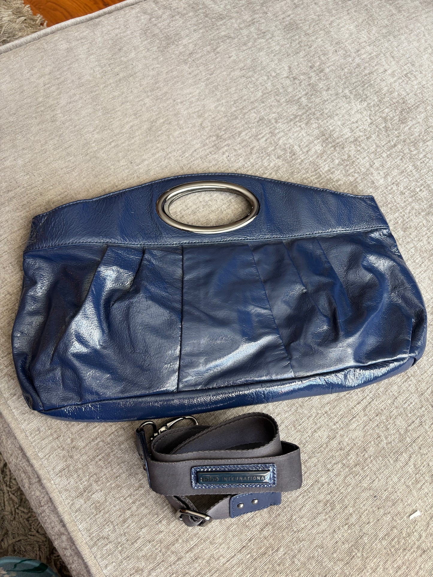 HOBO Navy Patent Leather Clutch with Shoulder Strap