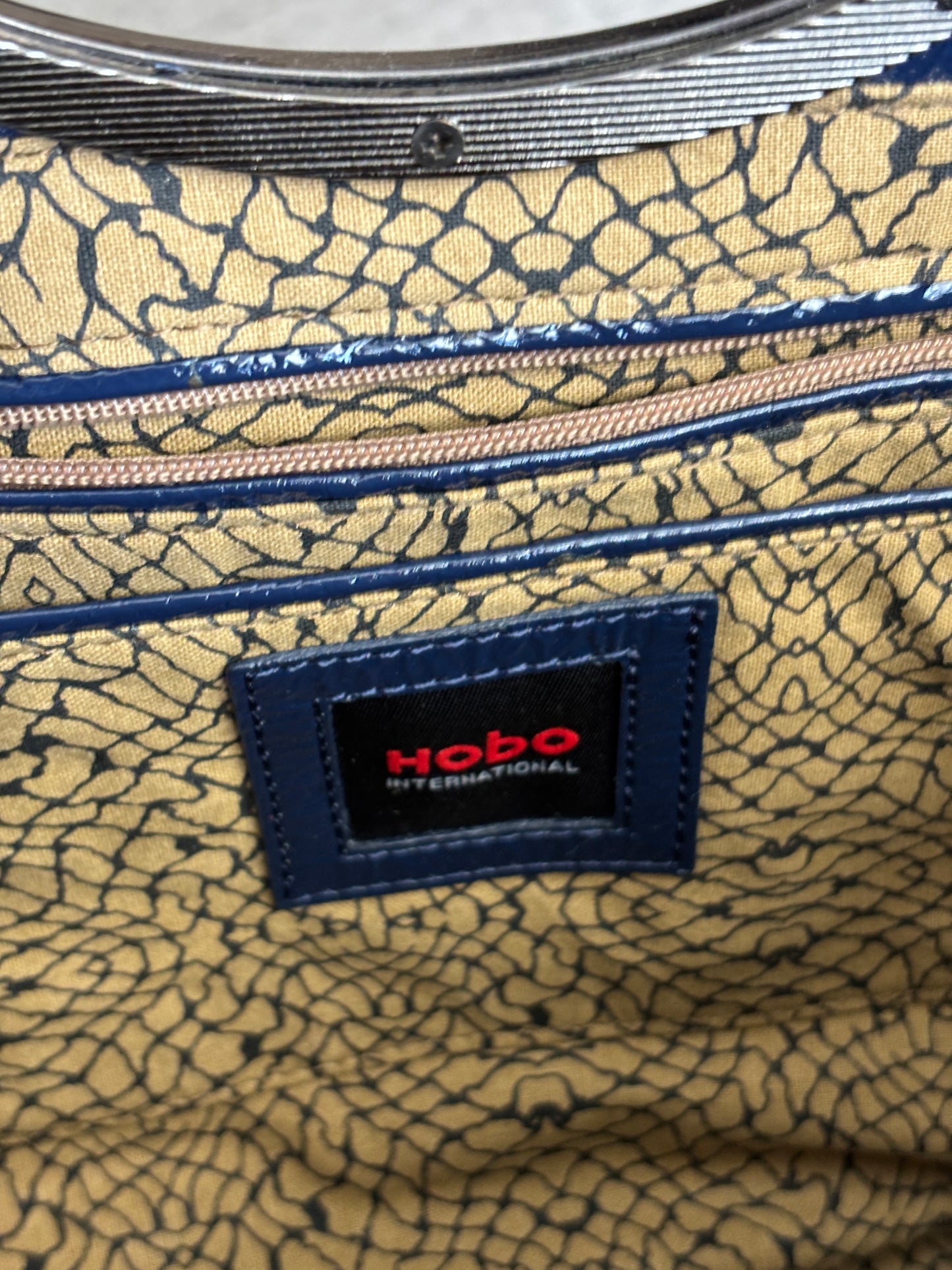 HOBO Navy Patent Leather Clutch with Shoulder Strap