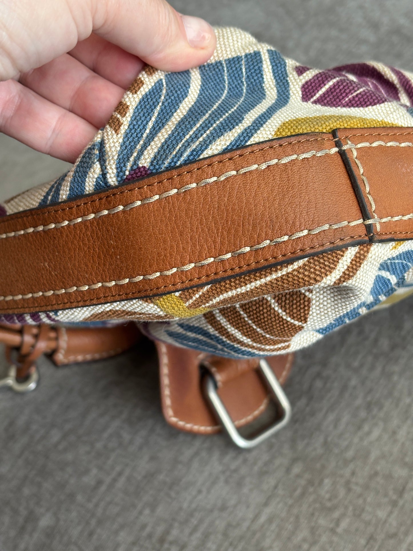 Fossil Canvas Floral Hobo with Leather Trim