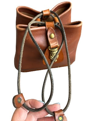 Vintage 1970s Artisan-Made Leather Bucket Bag with Dragon Medallion