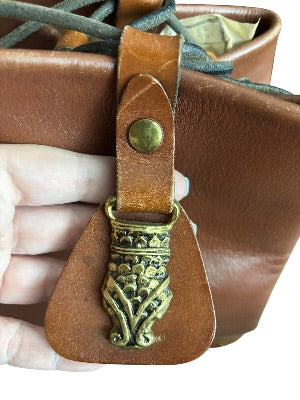 Vintage 1970s Artisan-Made Leather Bucket Bag with Dragon Medallion