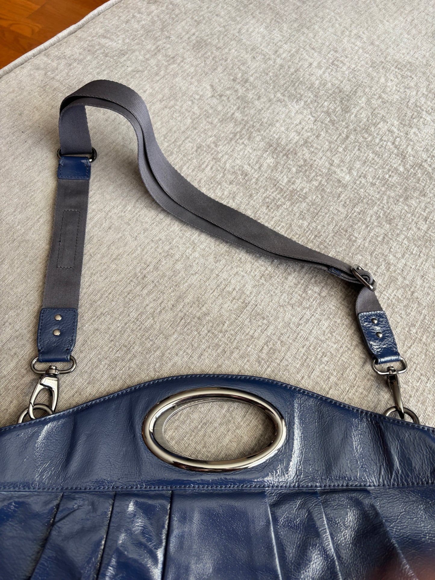 HOBO Navy Patent Leather Clutch with Shoulder Strap