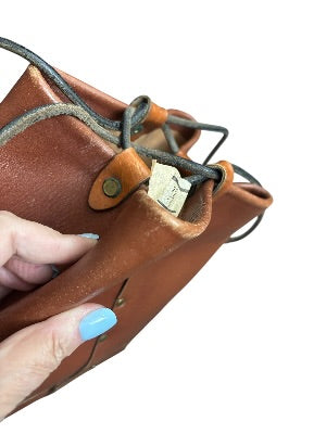 Vintage 1970s Artisan-Made Leather Bucket Bag with Dragon Medallion